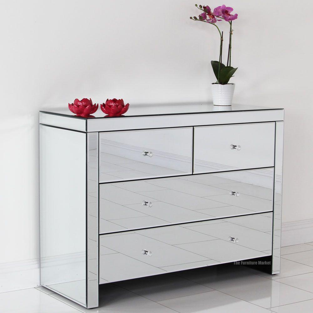 Mirrored Glass 2 over 2 Drawer Chest Bedroom Furniture TFM3 eBay